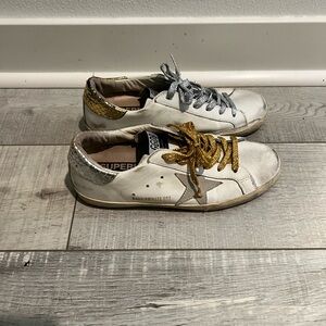 Golden Goose White Sneakers with Gold and Silver Details